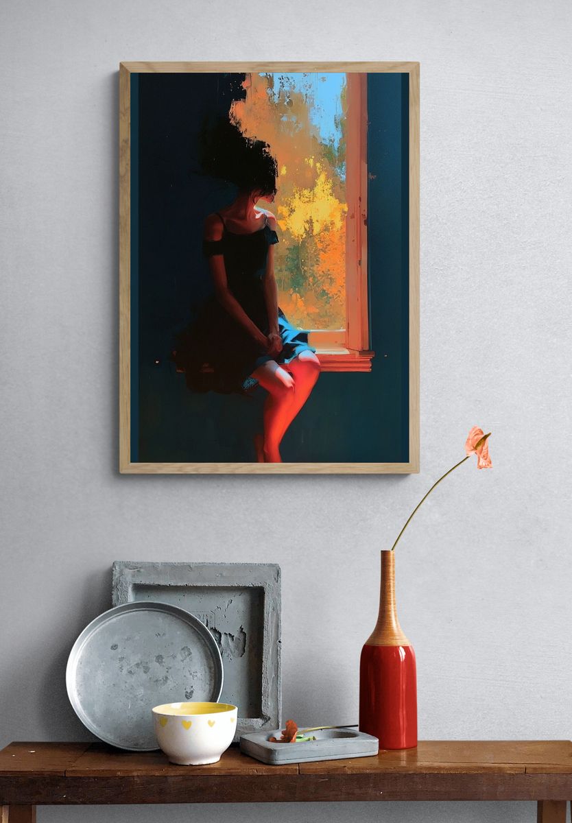 Dreamy Window Figure Illustration Poster. — room view 3