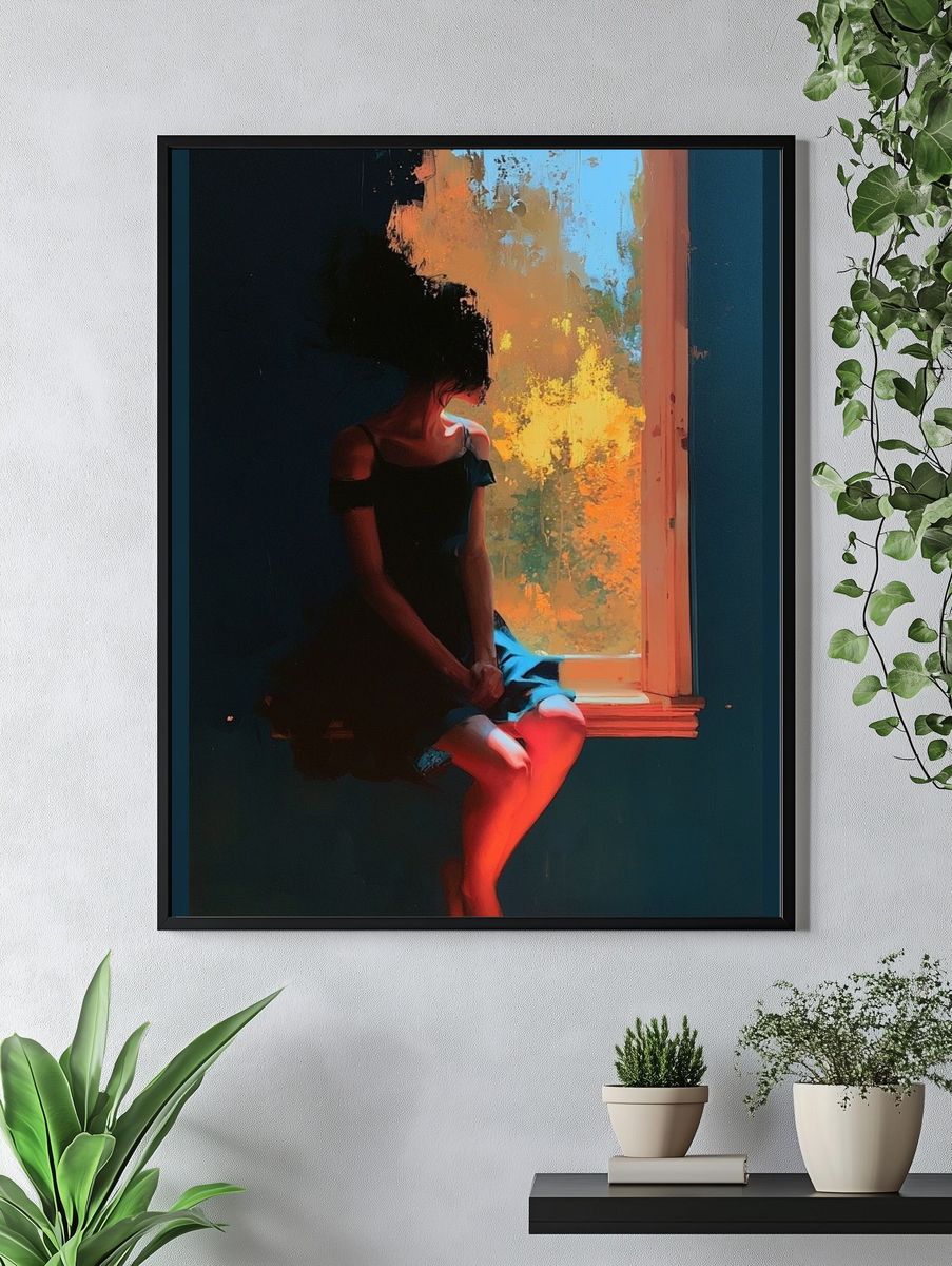 Dreamy Window Figure Illustration Poster. — room view 4
