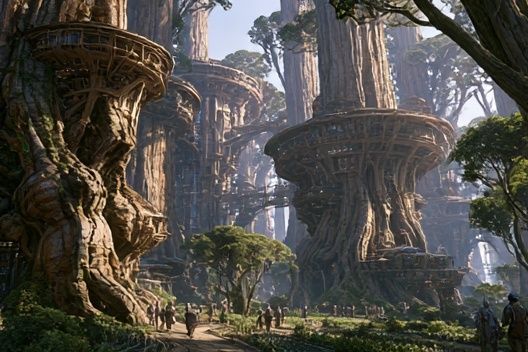 Ancient Tree City Fantasy Print. poster detail