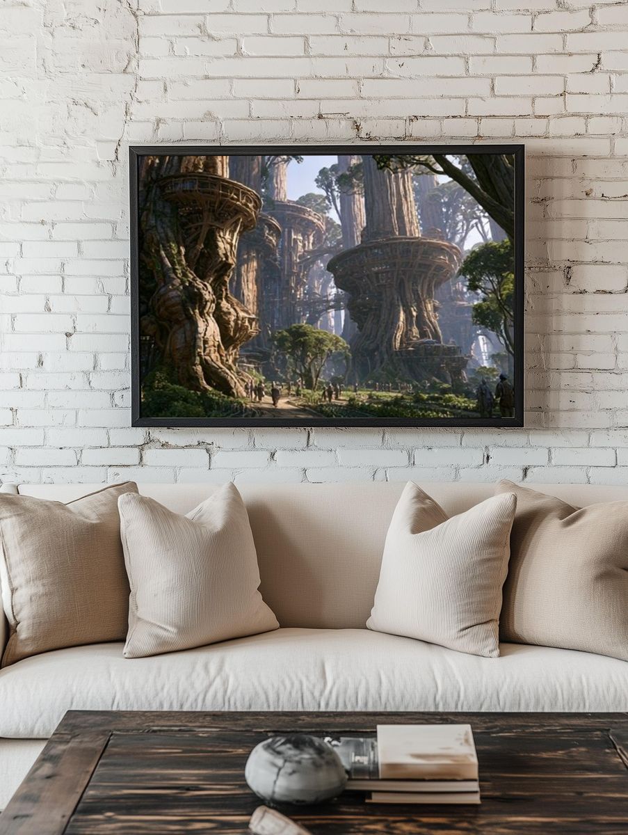 Ancient Tree City Fantasy Print. — room view 1