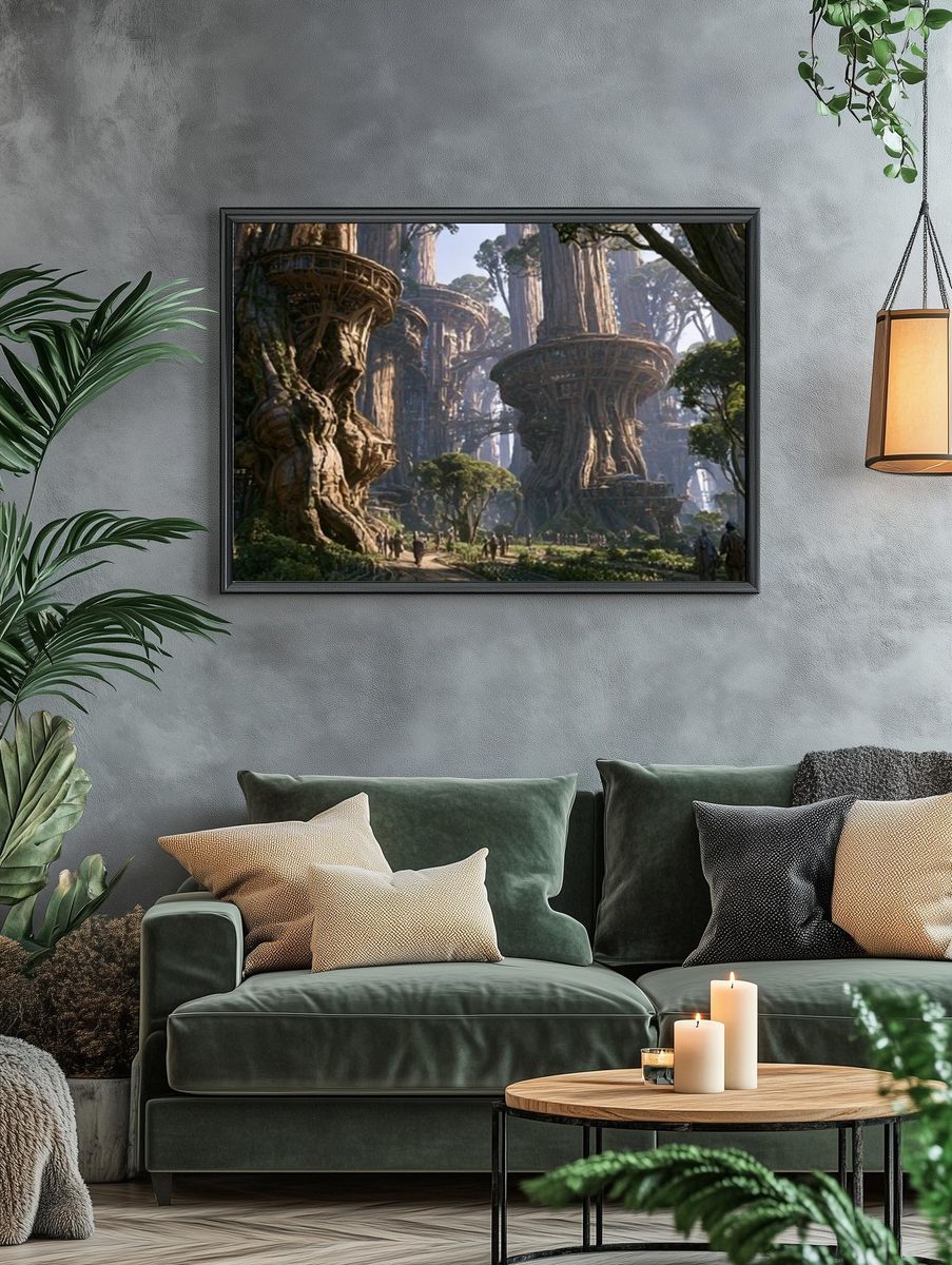 Ancient Tree City Fantasy Print. — room view 4
