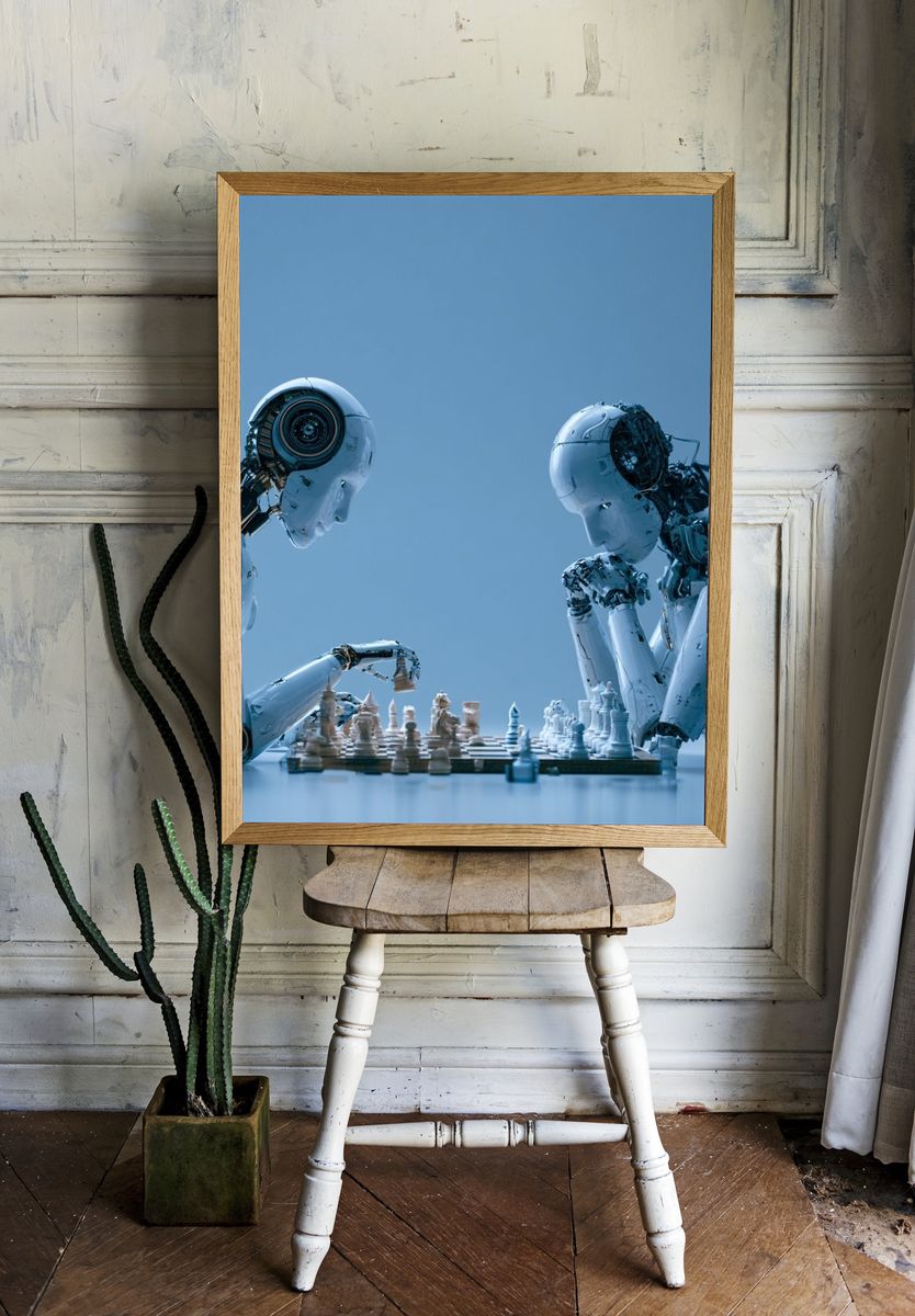 Robotic Chess Match Illustration Poster. — room view 1
