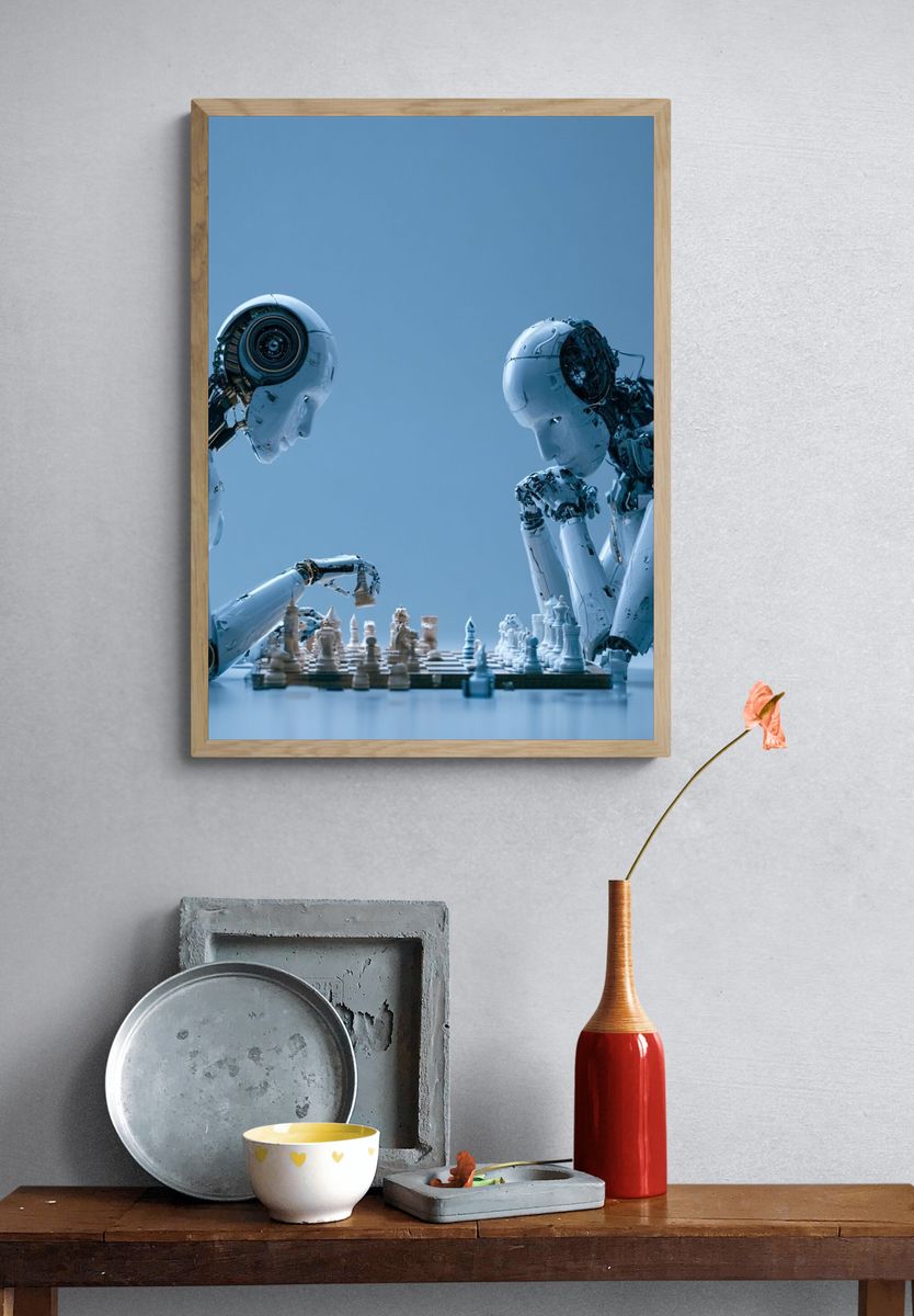 Robotic Chess Match Illustration Poster. — room view 3