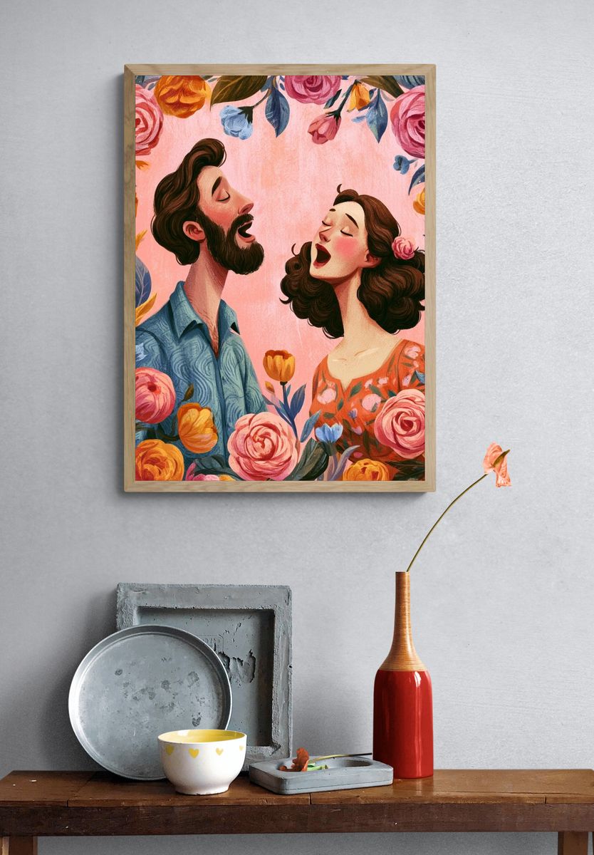 Floral Duet Illustration Poster. — room view 3
