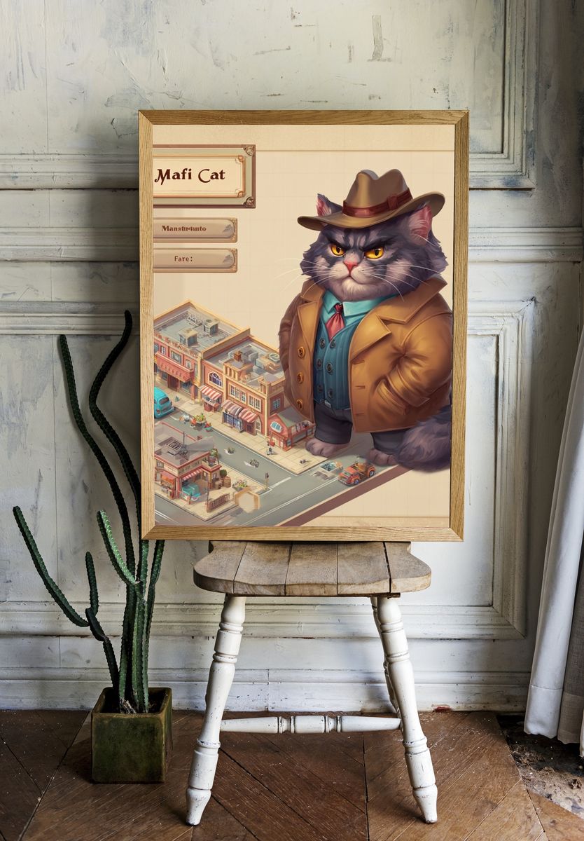 Mafi Cat Detective Illustration Poster. room preview