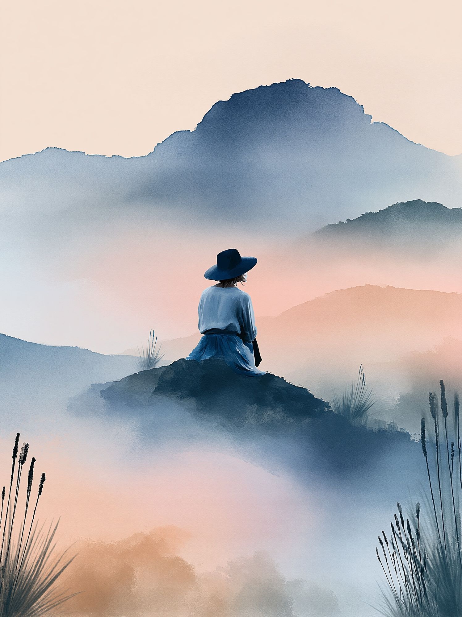 Misty Mountain Solitude Illustration Poster. poster — illustration art