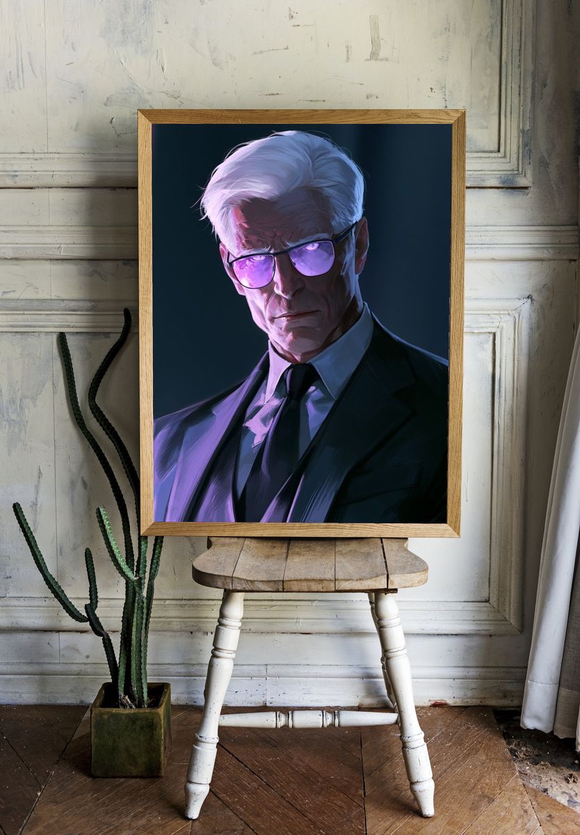 White-Haired Noir Portrait Poster. — room view 1