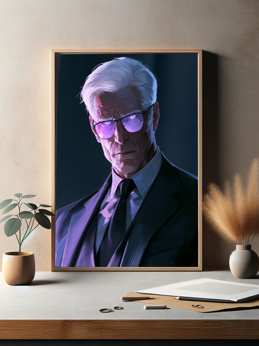 White-Haired Noir Portrait Poster. — room view 2