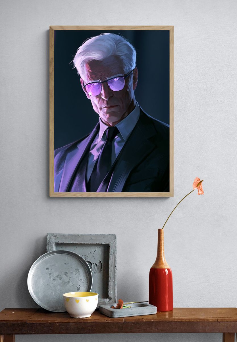 White-Haired Noir Portrait Poster. — room view 3