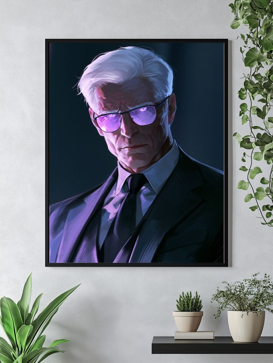 White-Haired Noir Portrait Poster. — room view 4