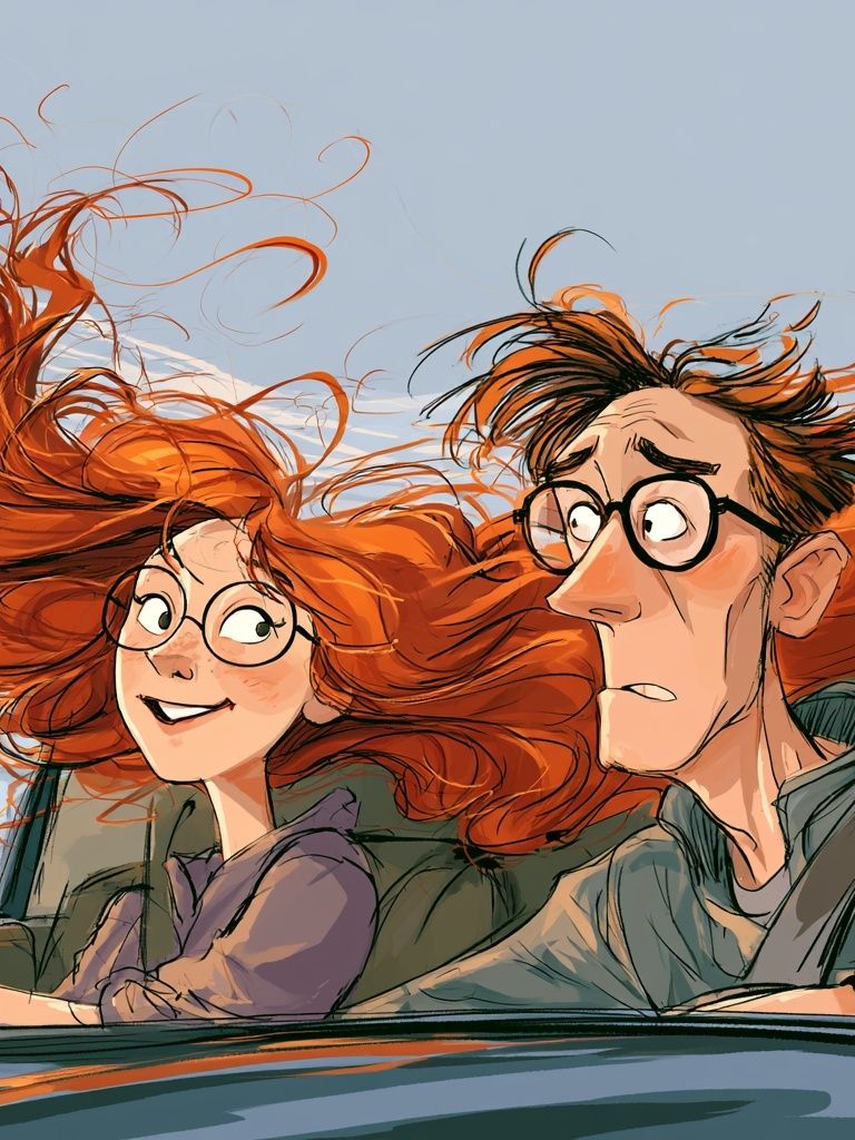 Windblown Car Ride Illustration Poster. poster — illustration art
