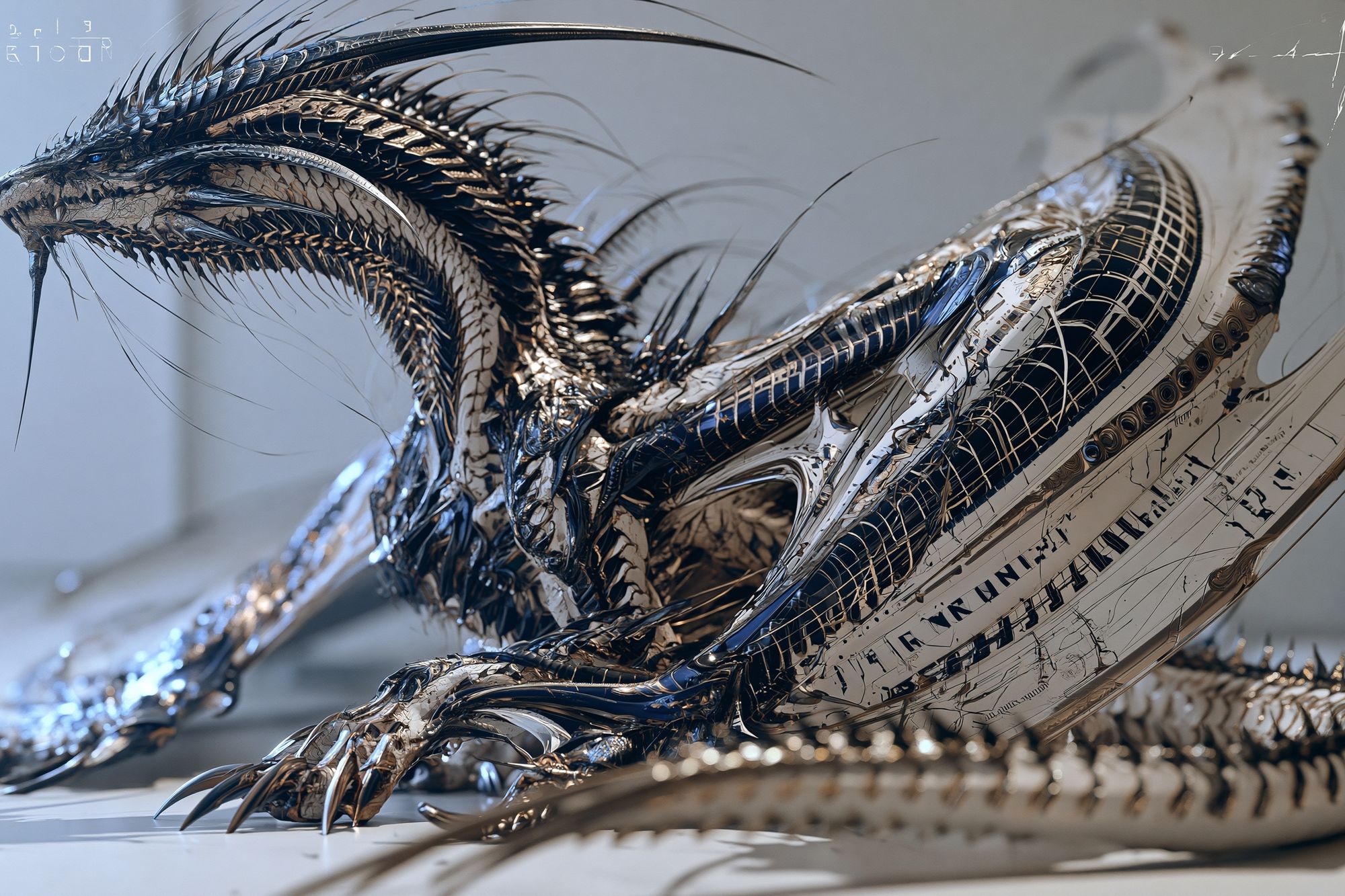 Chrome Dragon Sculpture Poster. poster — illustration art