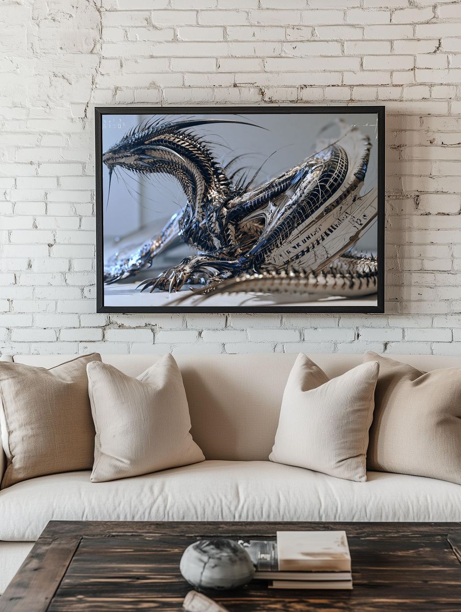 Chrome Dragon Sculpture Poster. — room view 1