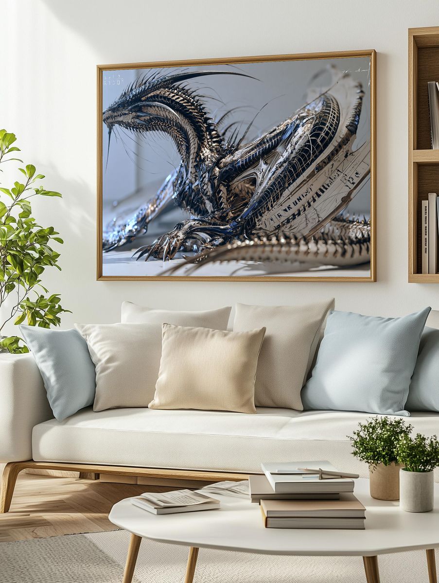 Chrome Dragon Sculpture Poster. — room view 2