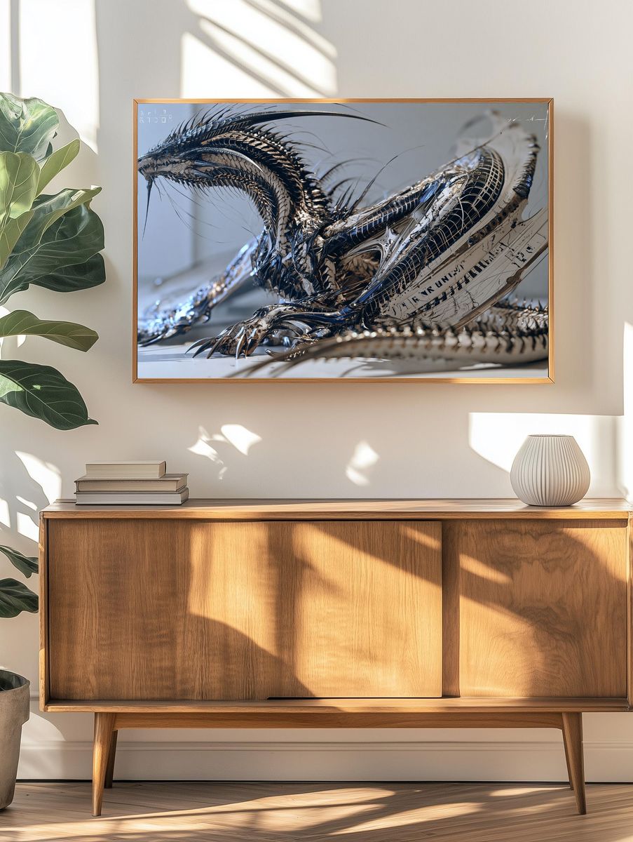Chrome Dragon Sculpture Poster. — room view 3
