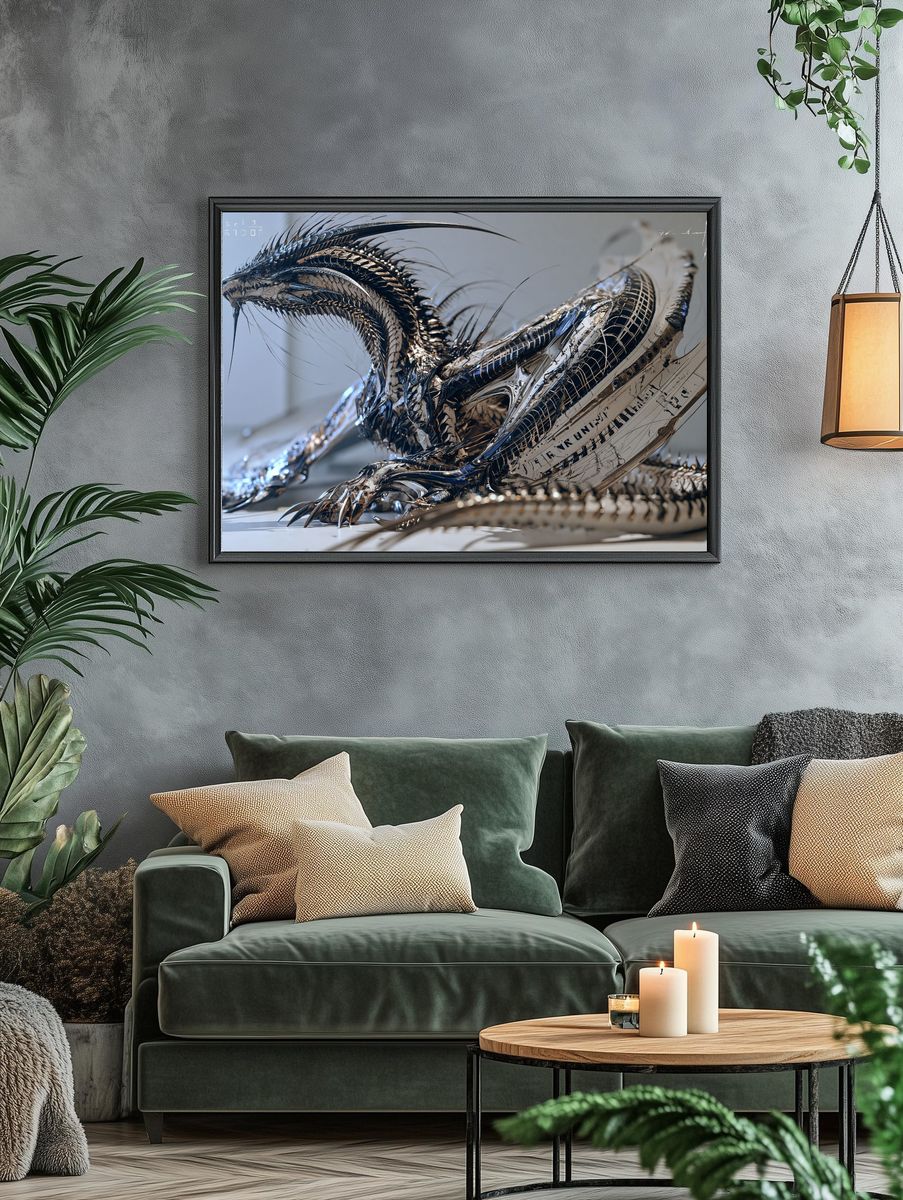 Chrome Dragon Sculpture Poster. — room view 4