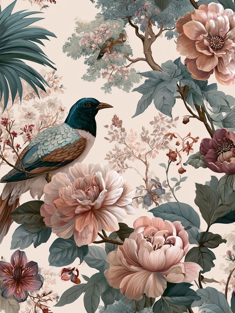Tropical Bird and Floral Illustration Poster. poster — illustration art