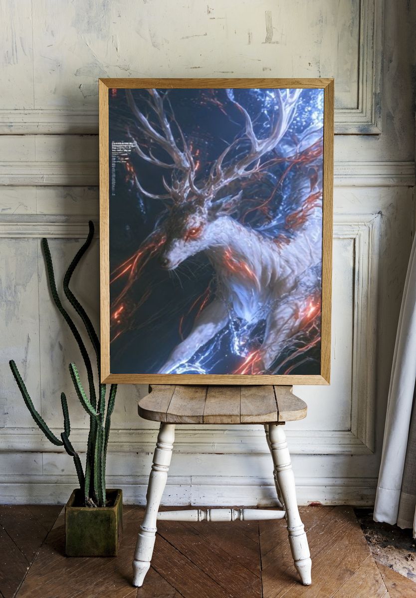 Celestial Stag Digital Art Poster. — room view 1