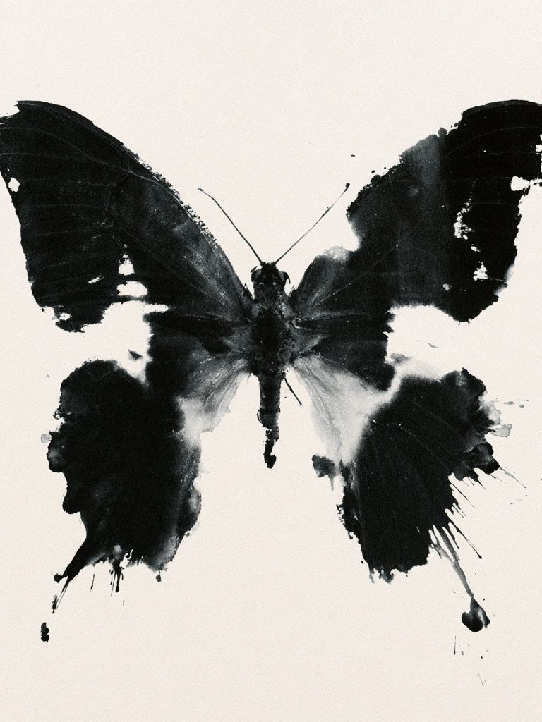 Monochrome Butterfly Ink Poster. poster detail