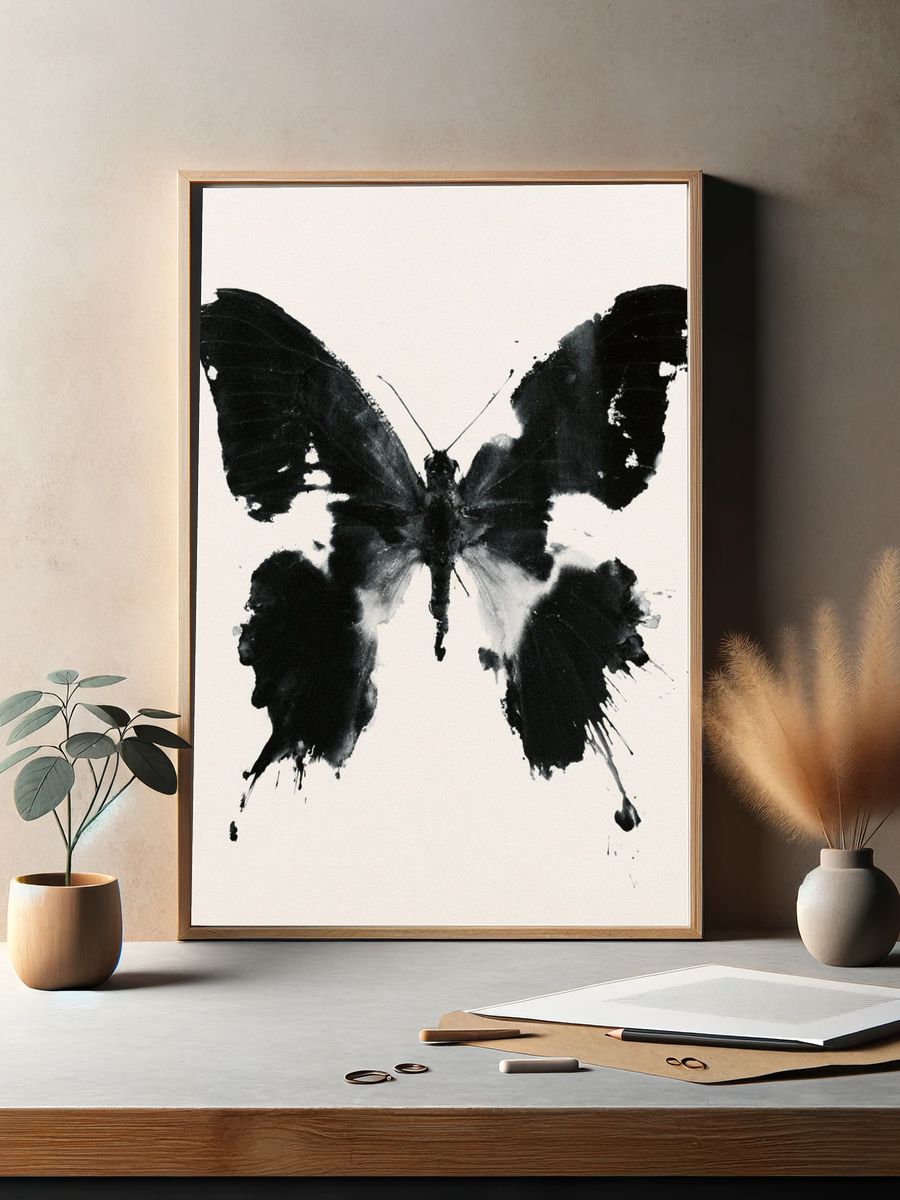 Monochrome Butterfly Ink Poster. — room view 2