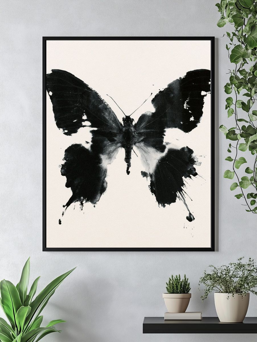 Monochrome Butterfly Ink Poster. — room view 4