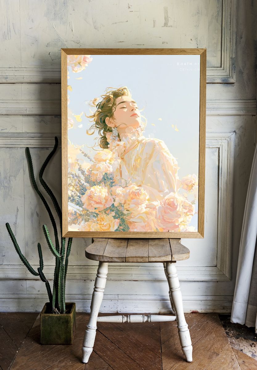 Breathe of Light Floral Portrait Print. room preview