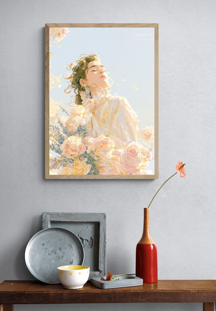 Breathe of Light Floral Portrait Print. — room view 3