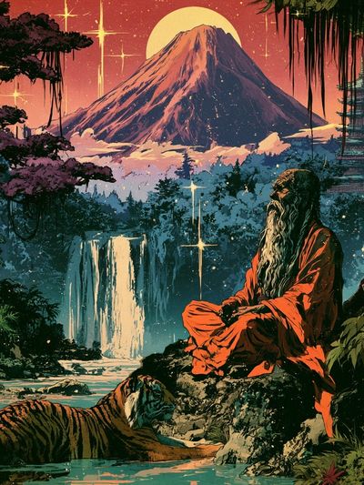 Mystic Mountain Meditation Print. poster