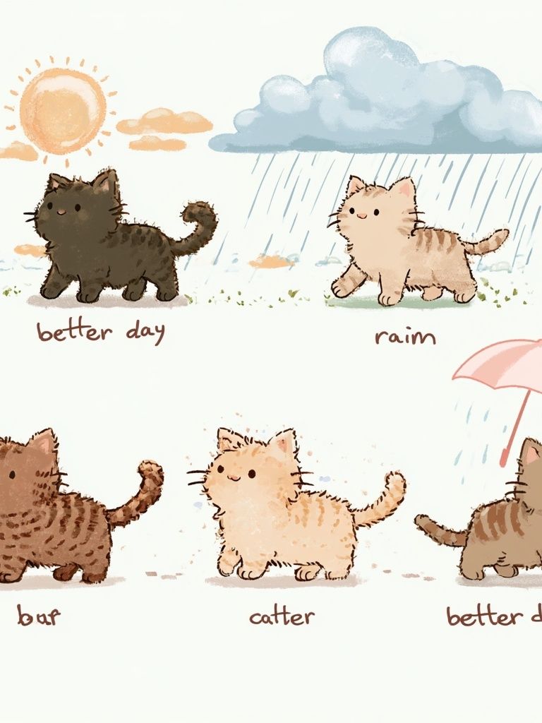 Cute Cats Weather Illustration Poster. poster detail
