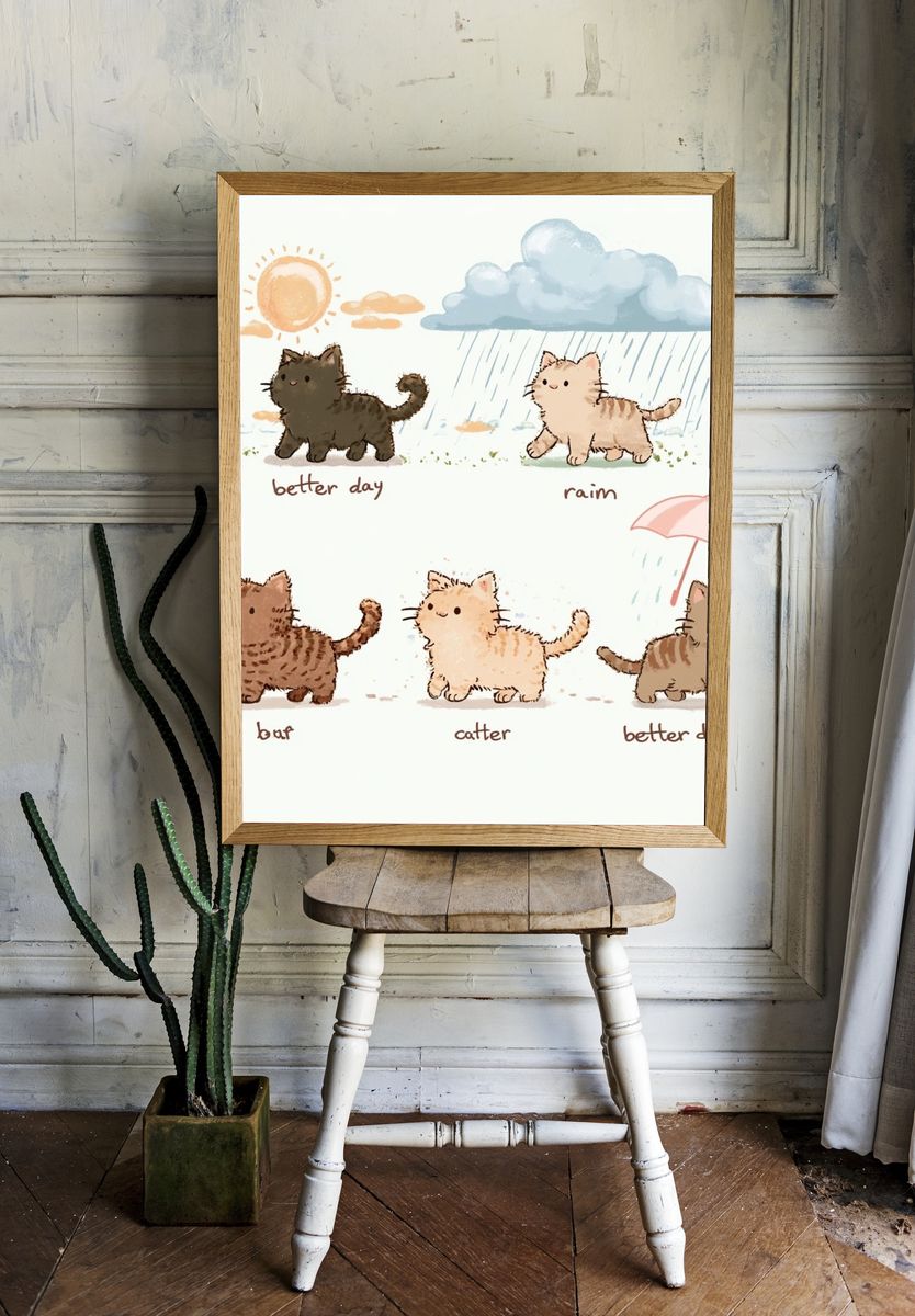 Cute Cats Weather Illustration Poster. room preview