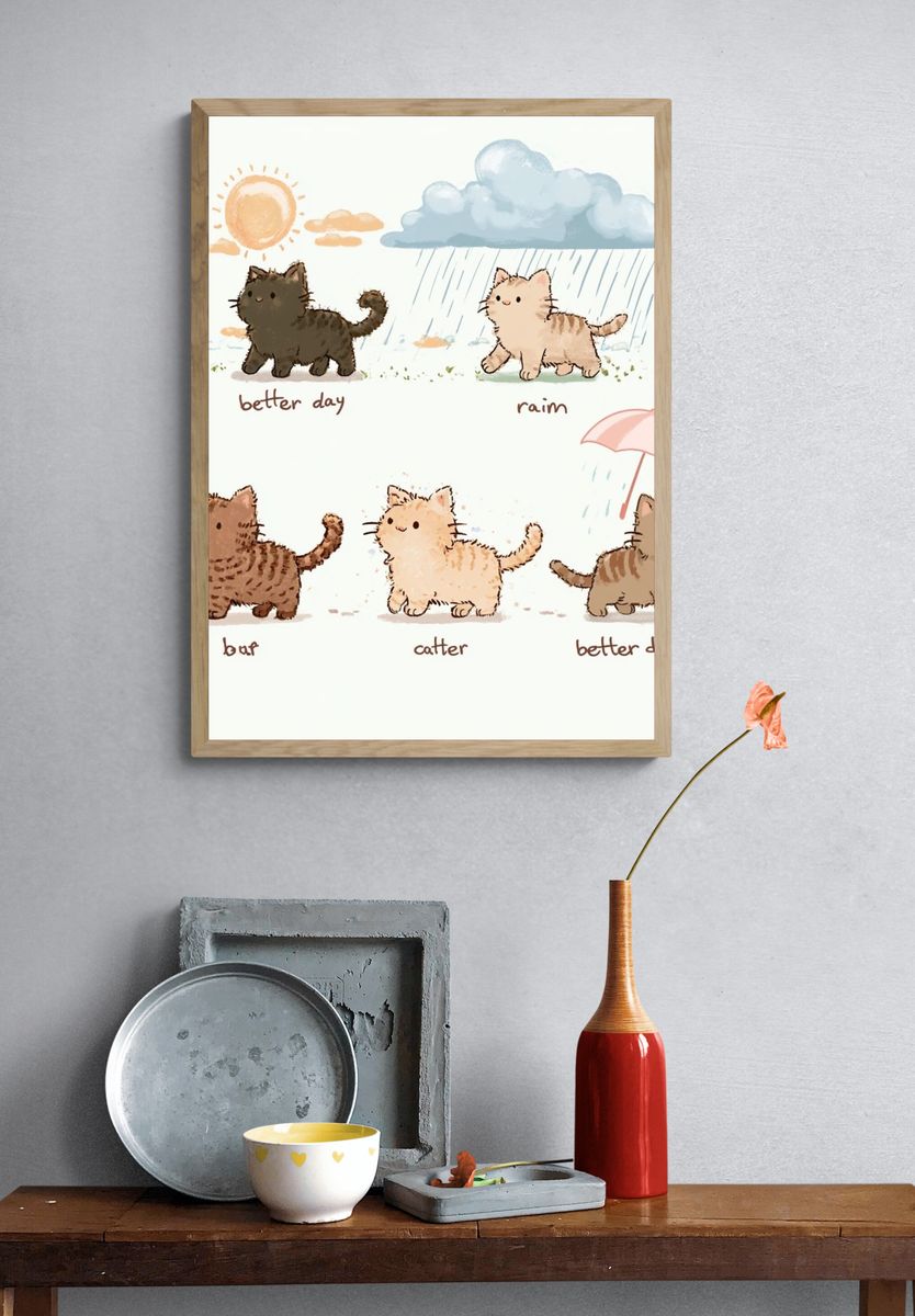 Cute Cats Weather Illustration Poster. — room view 3