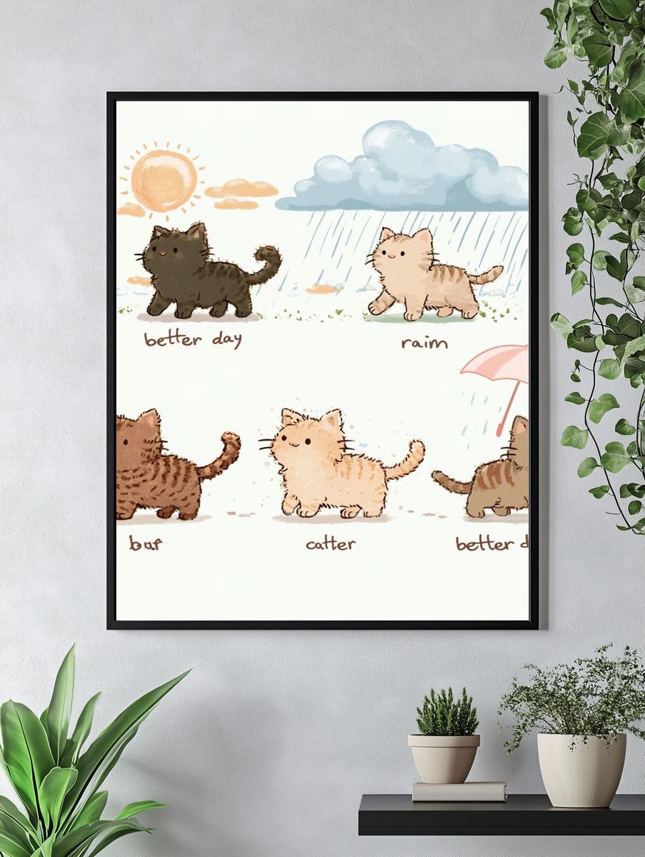 Cute Cats Weather Illustration Poster. — room view 4