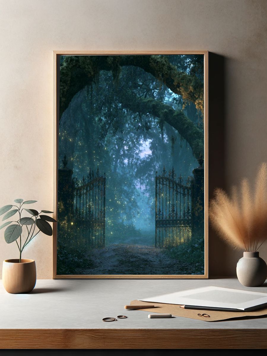Enchanted Forest Gate Illustration Print. — room view 2