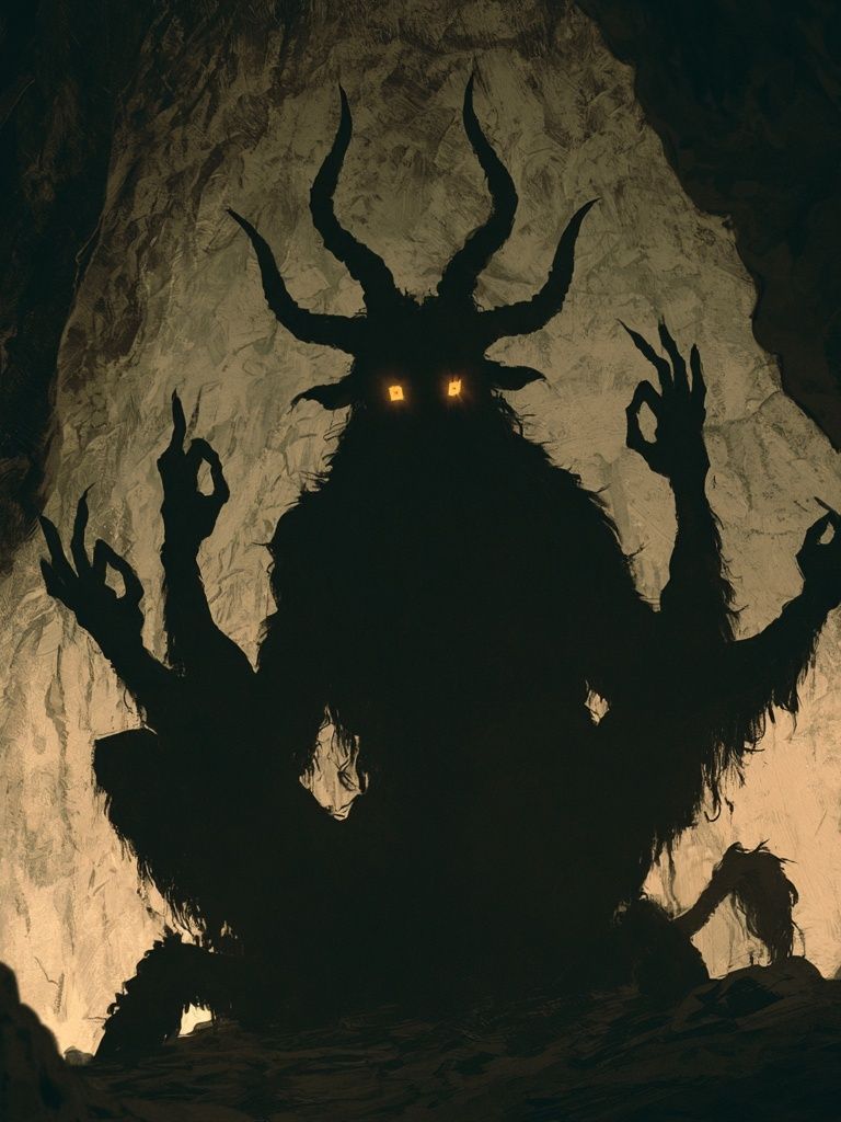 Horned Cave Guardian Illustration Print. poster — illustration art