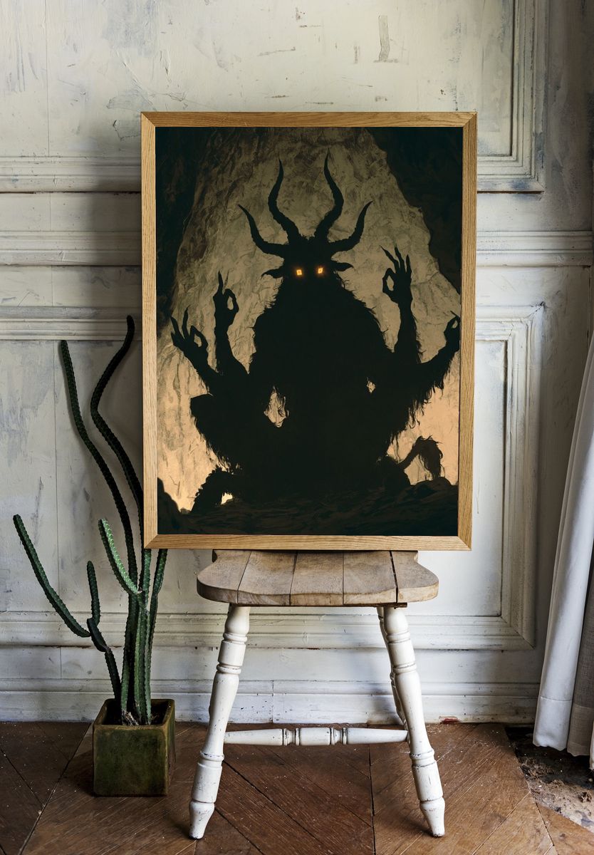 Horned Cave Guardian Illustration Print. — room view 1