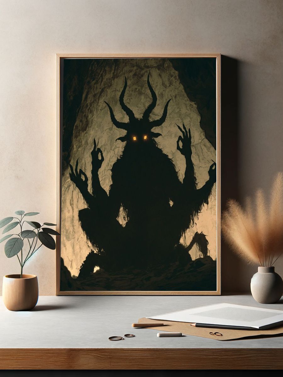 Horned Cave Guardian Illustration Print. — room view 2
