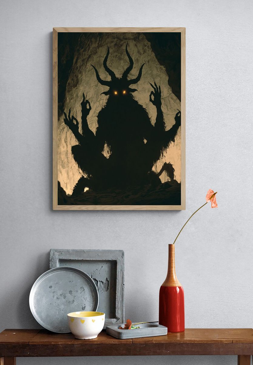 Horned Cave Guardian Illustration Print. — room view 3