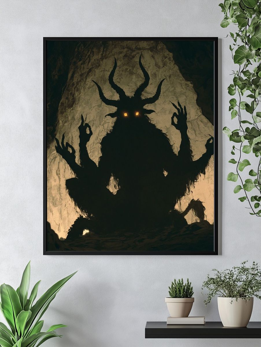 Horned Cave Guardian Illustration Print. — room view 4