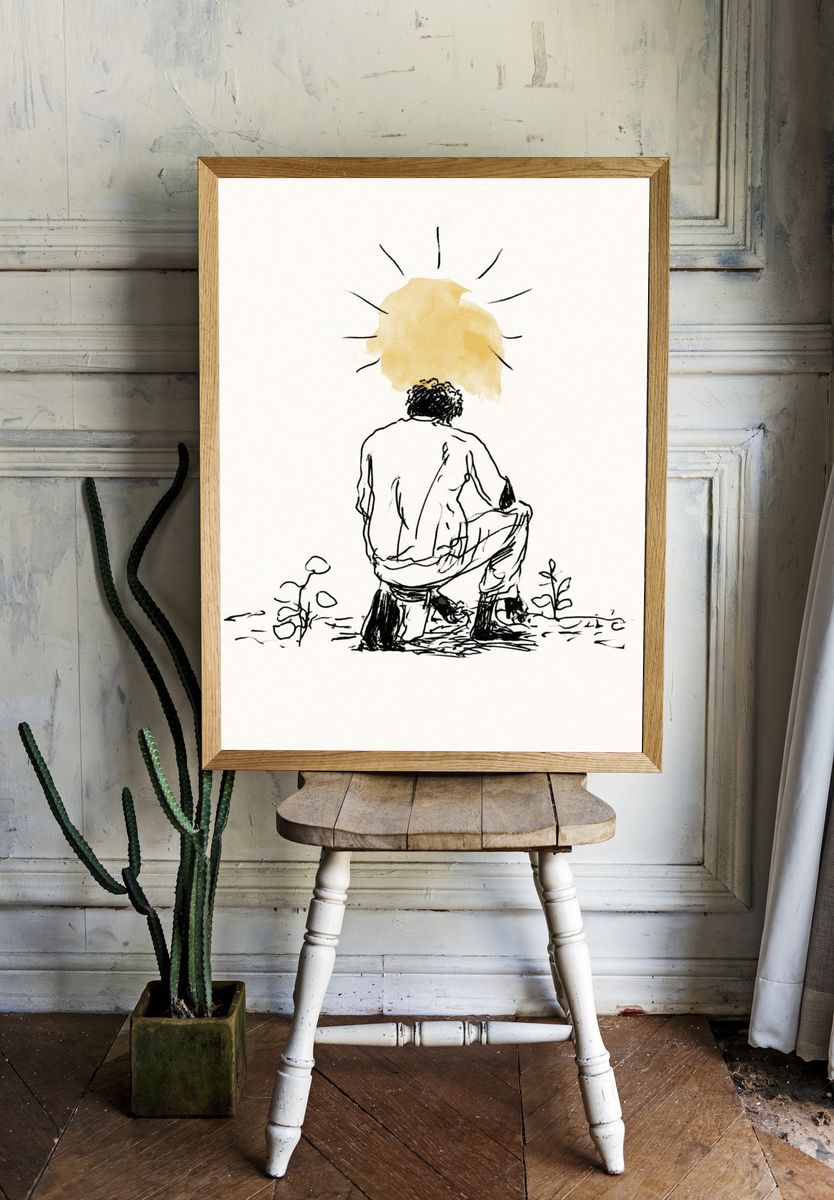 Meditative Figure Ink Print. — room view 1