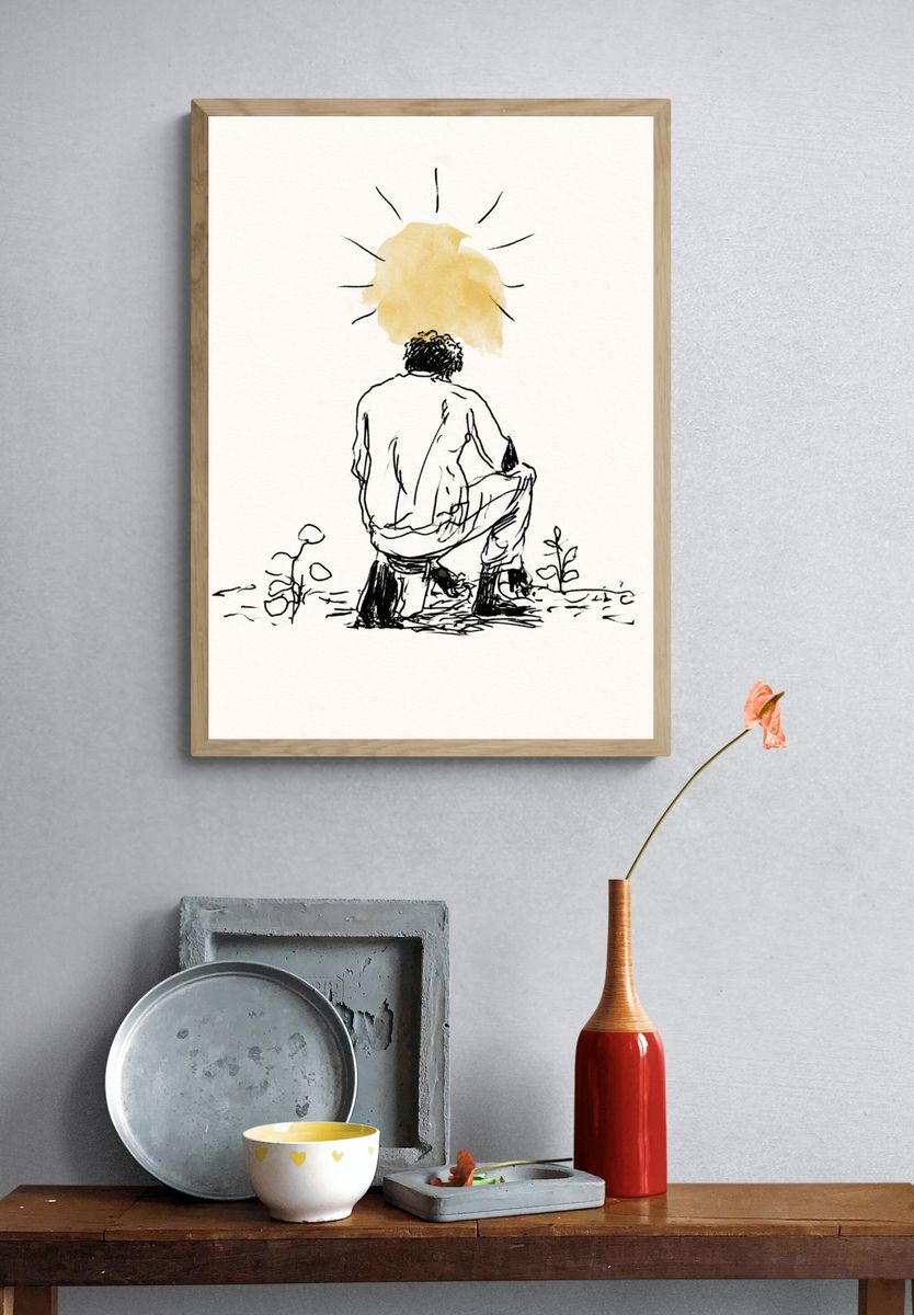 Meditative Figure Ink Print. — room view 3
