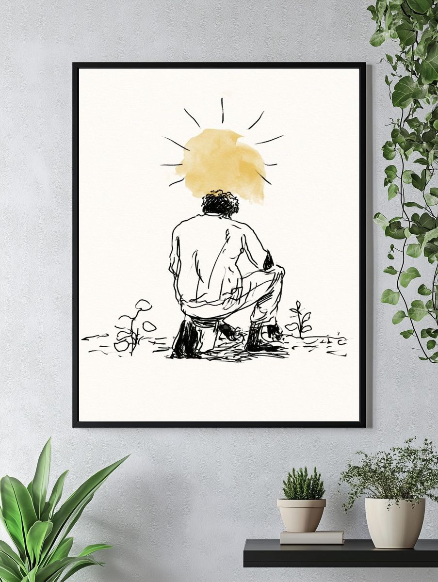 Meditative Figure Ink Print. — room view 4