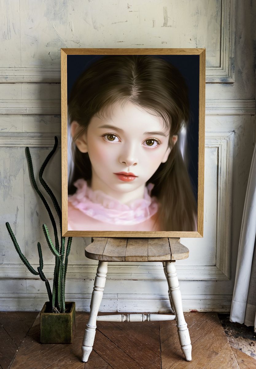 Dreamy Girl Portrait Illustration Poster. — room view 1