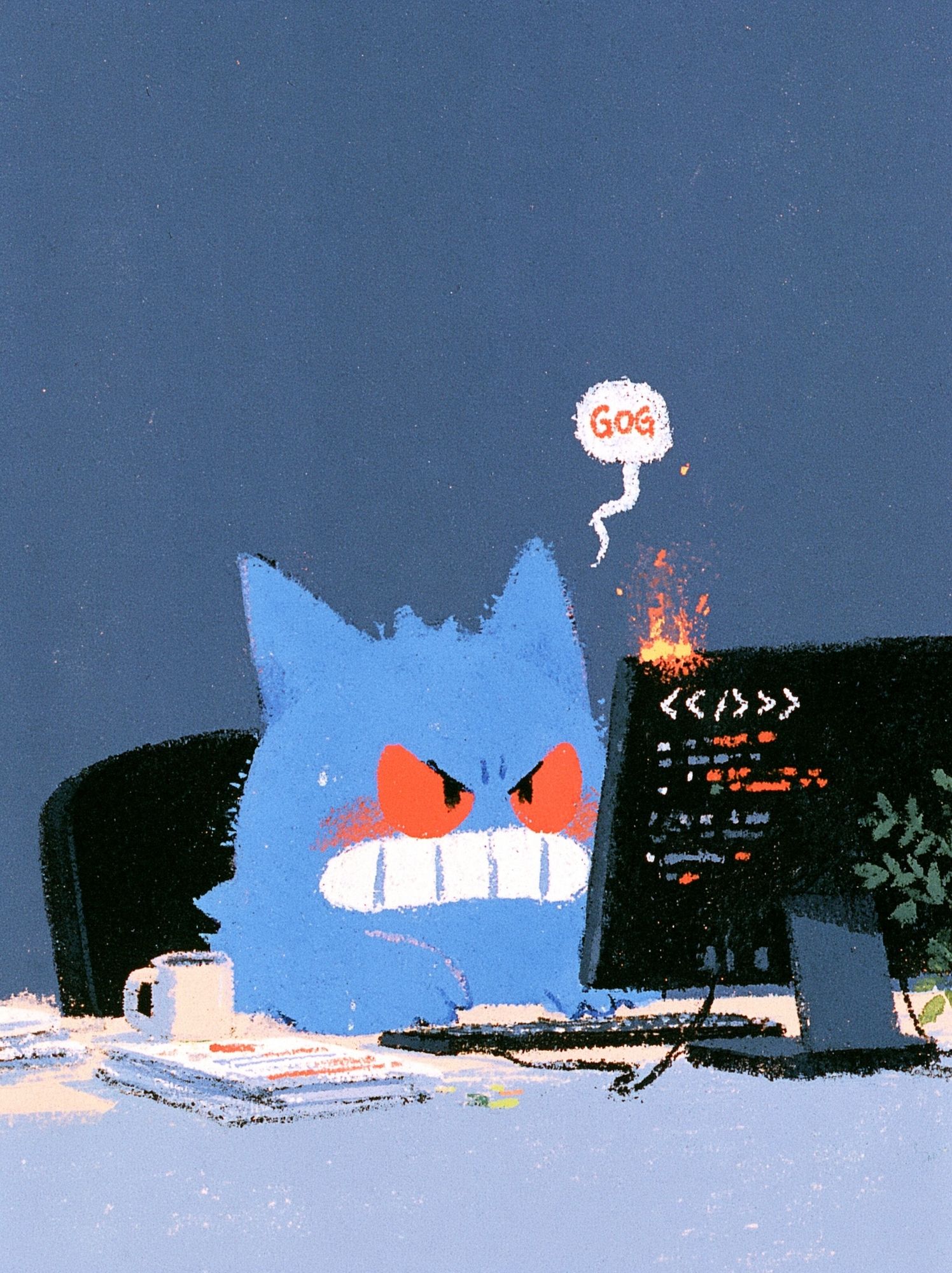 Angry Blue Cat Illustration Poster. poster detail