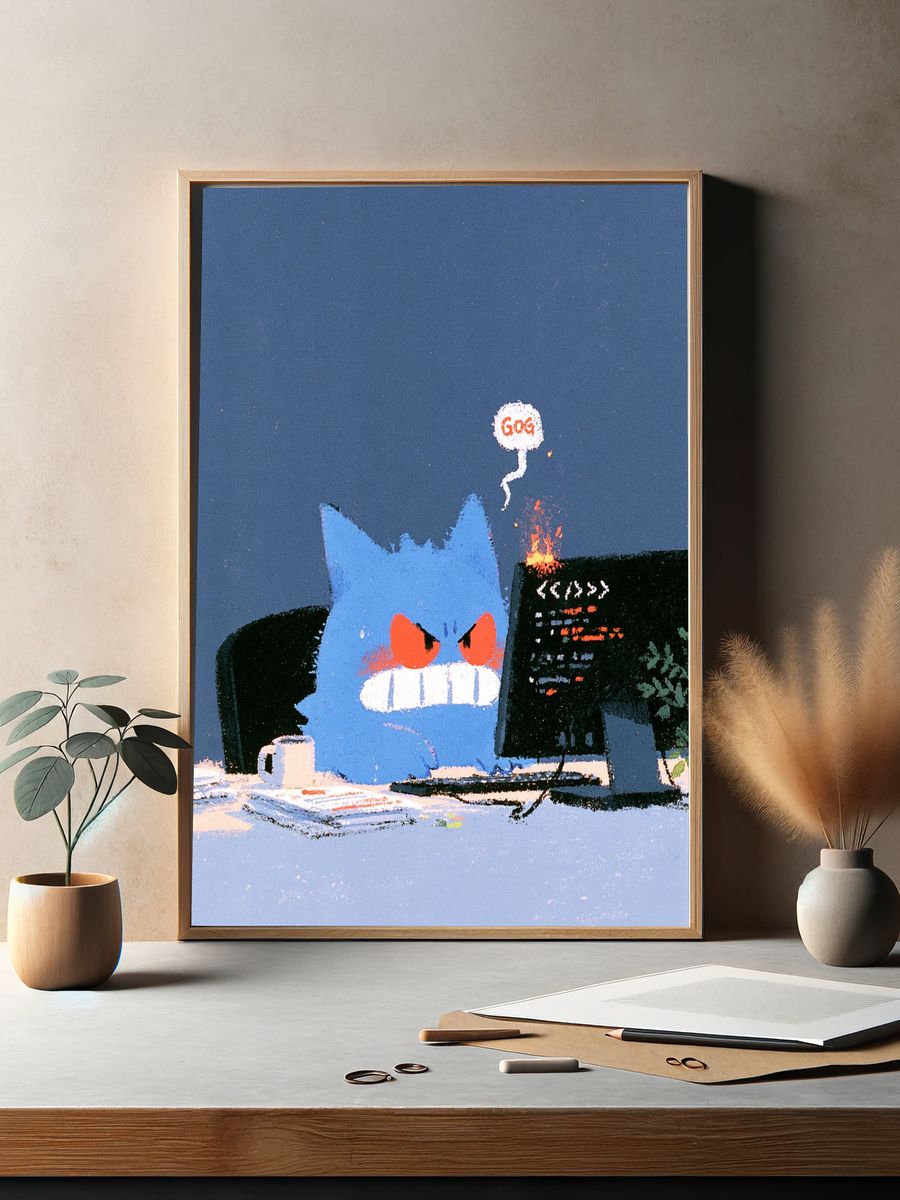 Angry Blue Cat Illustration Poster. — room view 2