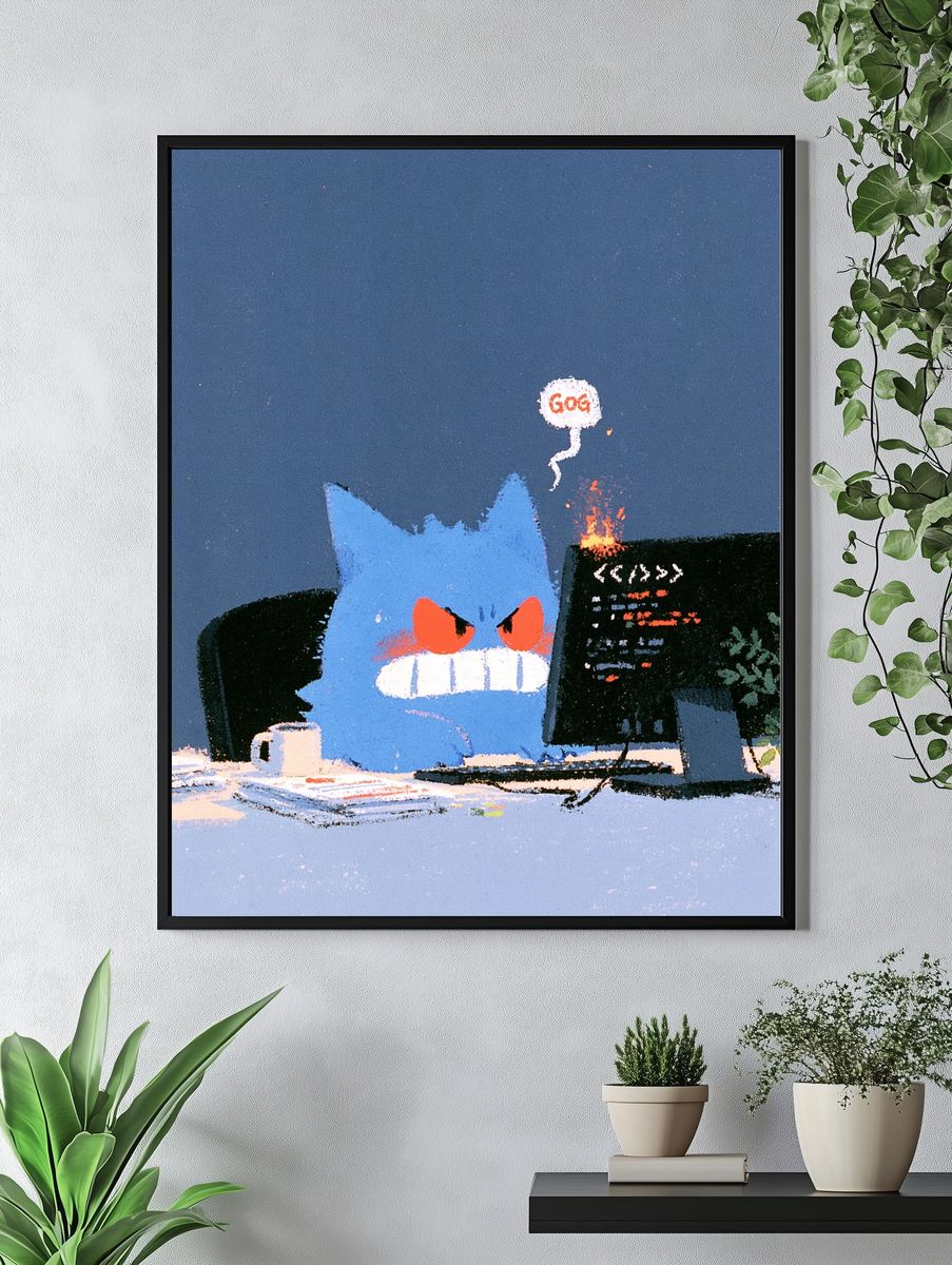 Angry Blue Cat Illustration Poster. — room view 4