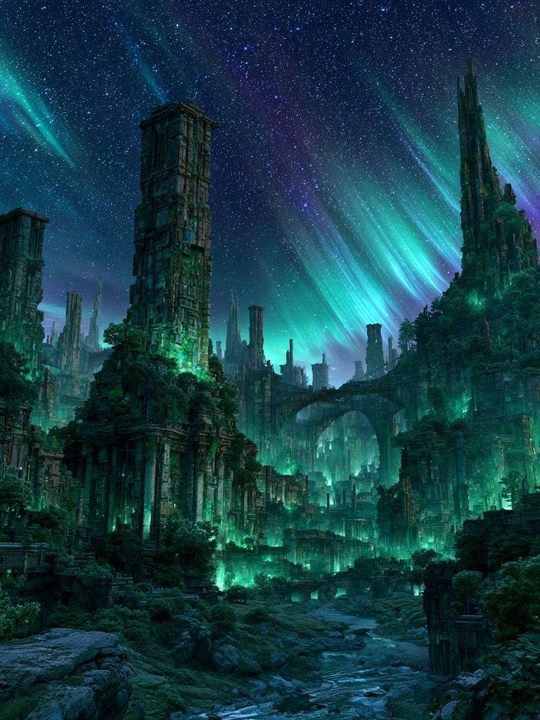 Aurora Ruins Fantasy Print. poster detail