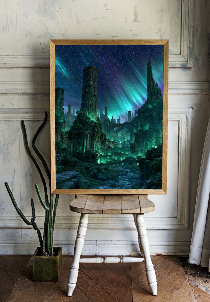 Aurora Ruins Fantasy Print. — room view 1
