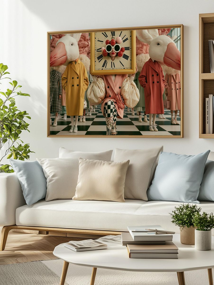 Surreal Duck Fashion Clock Print. — room view 2
