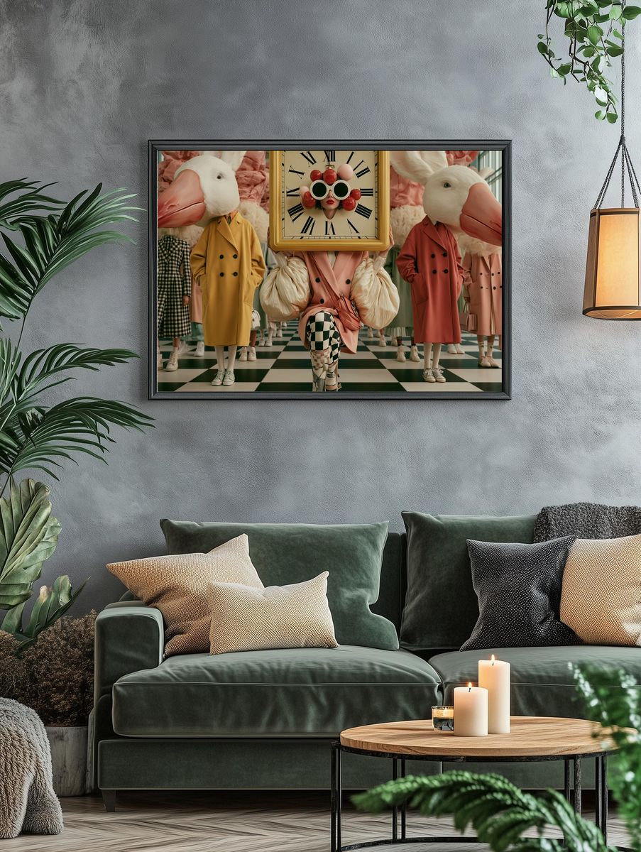 Surreal Duck Fashion Clock Print. — room view 4