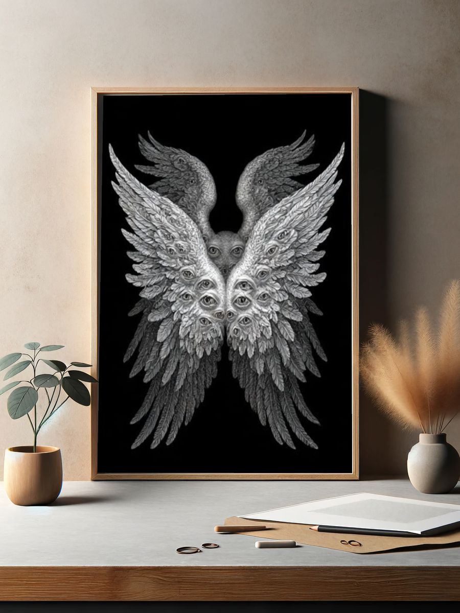 Surreal Winged Eyes Illustration Poster. — room view 2